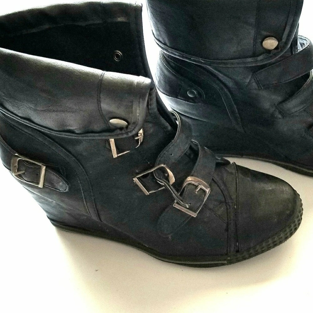 Black Wedge Booties
