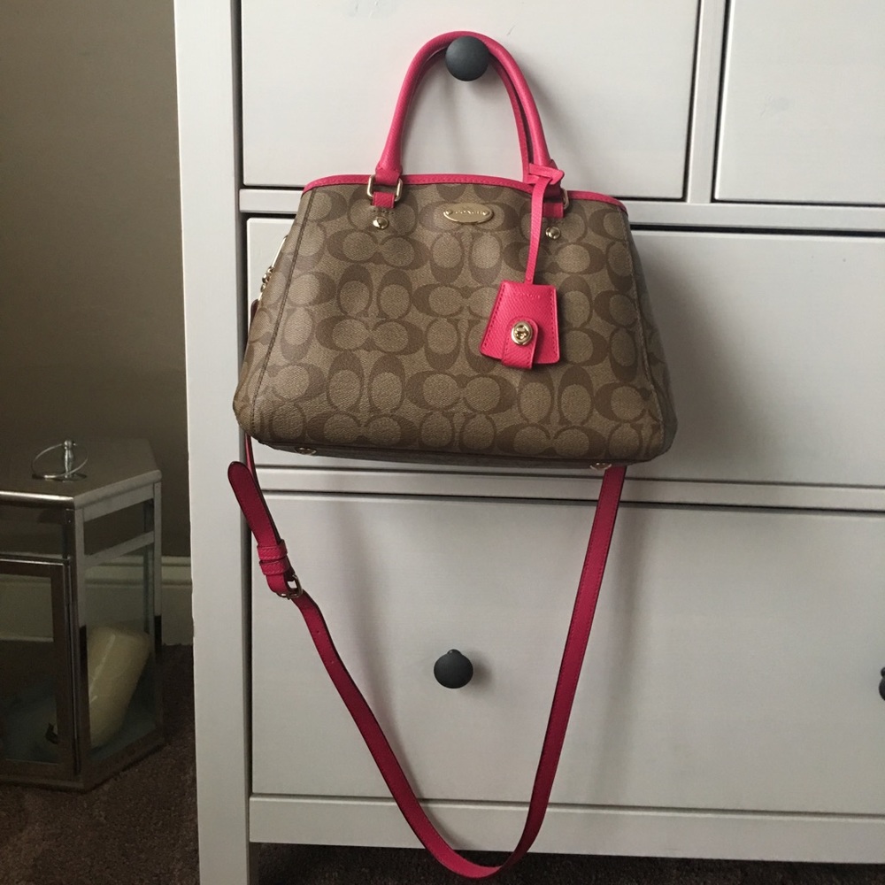 Coach mini cross body khaki and pink
