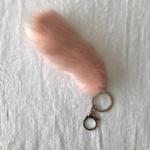 Blush pink faux rabbits foot keychain accessory OS from Jessica's