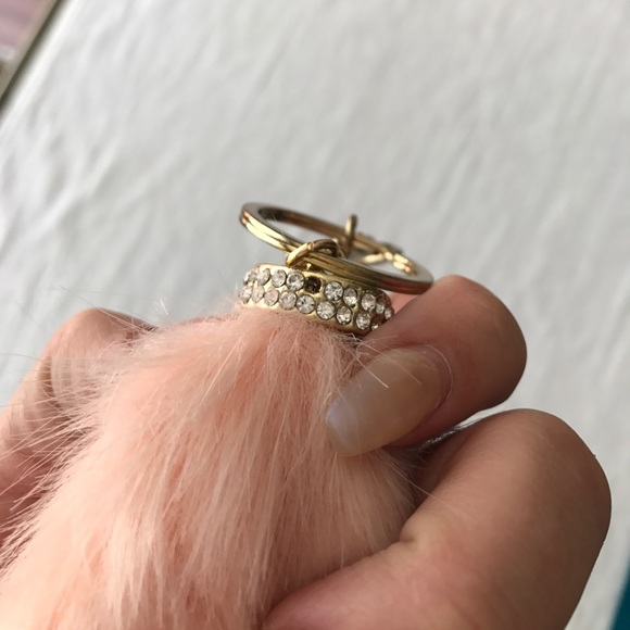 Blush pink faux rabbits foot keychain accessory OS from Jessica's