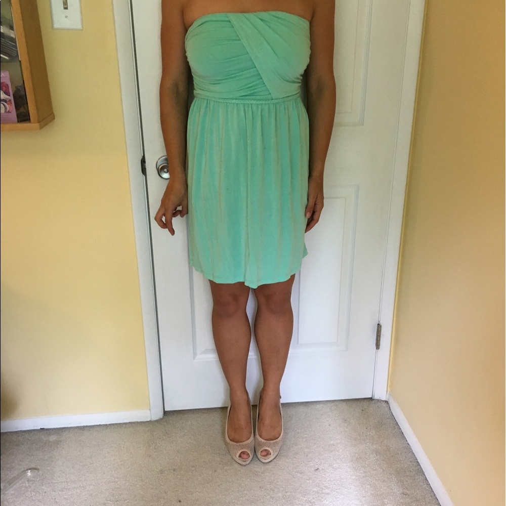Strapless mint blue summer dress.