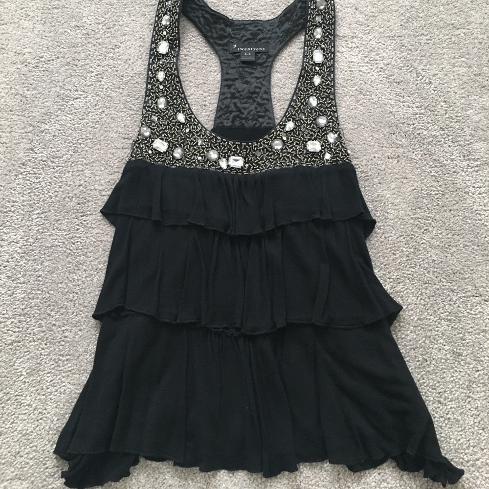 beaded/rhinestone ruffle top
