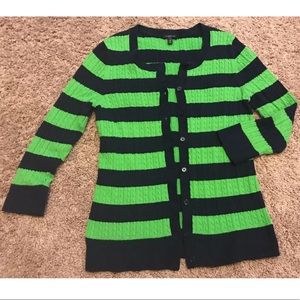 Talbots Cardigan Baby Cable Stripe Green/Navy Blue