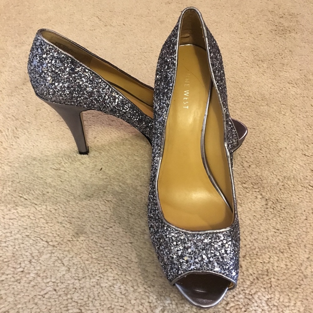 Silver-pewter sequined heels