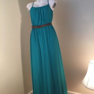 Sz XS Love 21 green dress with belted waist