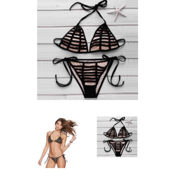 Sexy 2 piece black and nude bikini - Picture 3 of 4