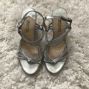Michael Kors silver braided wedges