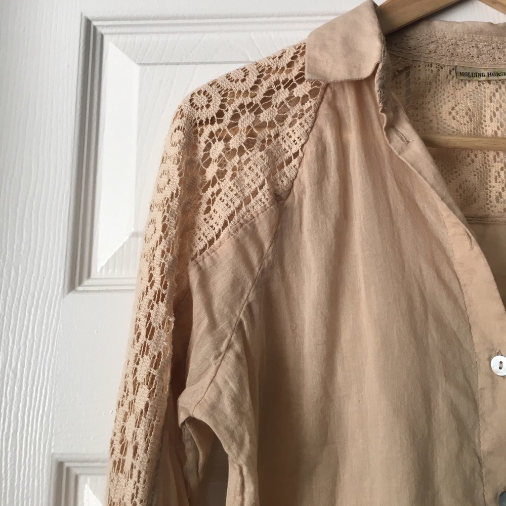 Anthropologie beige button down shirt