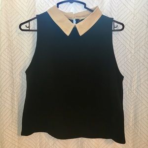 Zara Black and White Peter Pan Collar Top