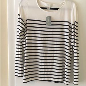 Mid-sleeve Black & White Striped Top