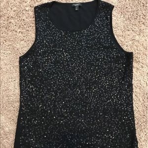 Talbots Front Sequin Black Top Sz Small