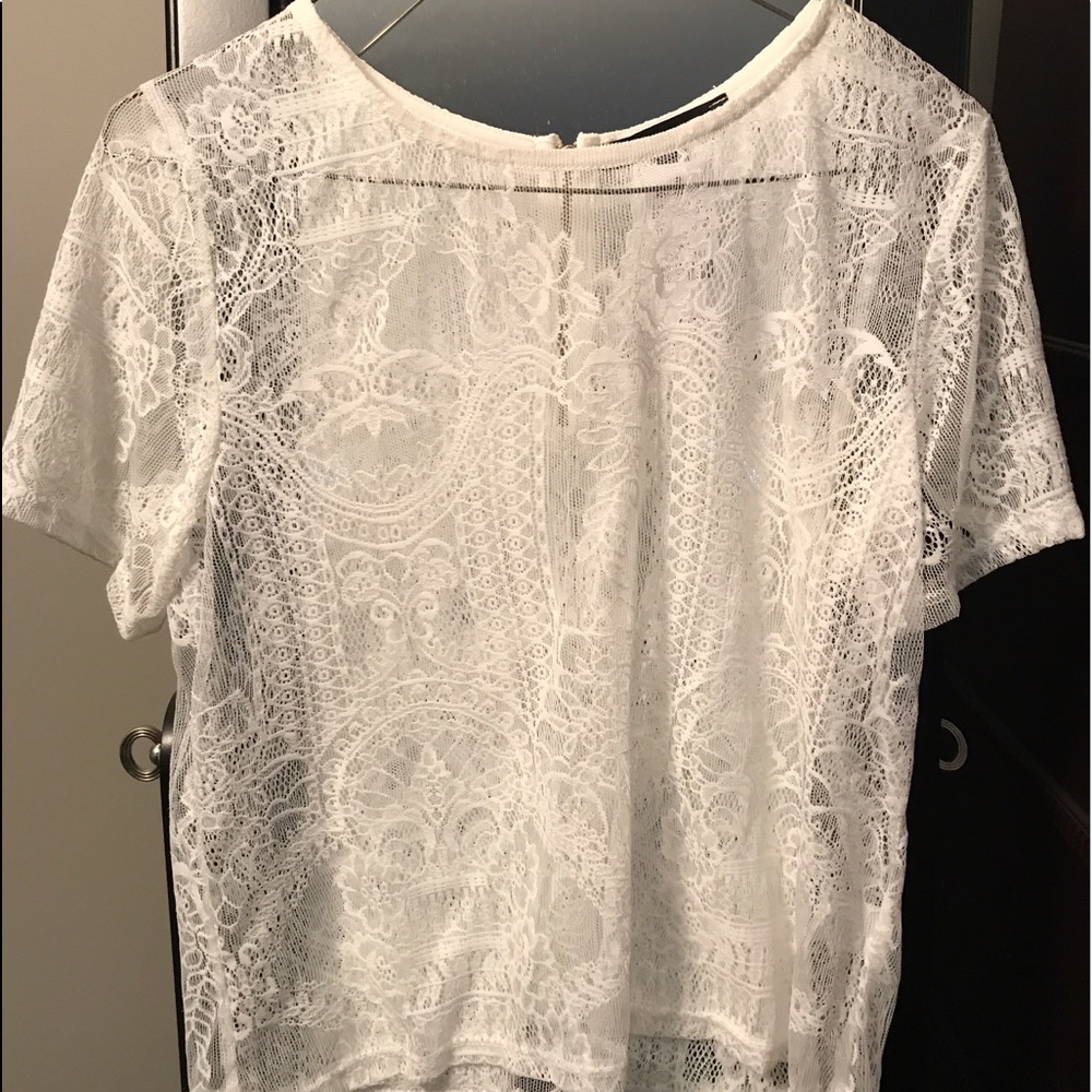 White lace top zipper up back
