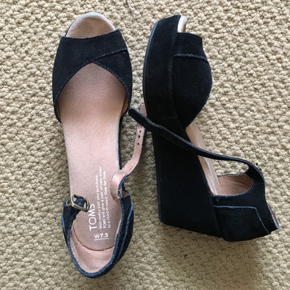 TOMS Black Suade Wedges