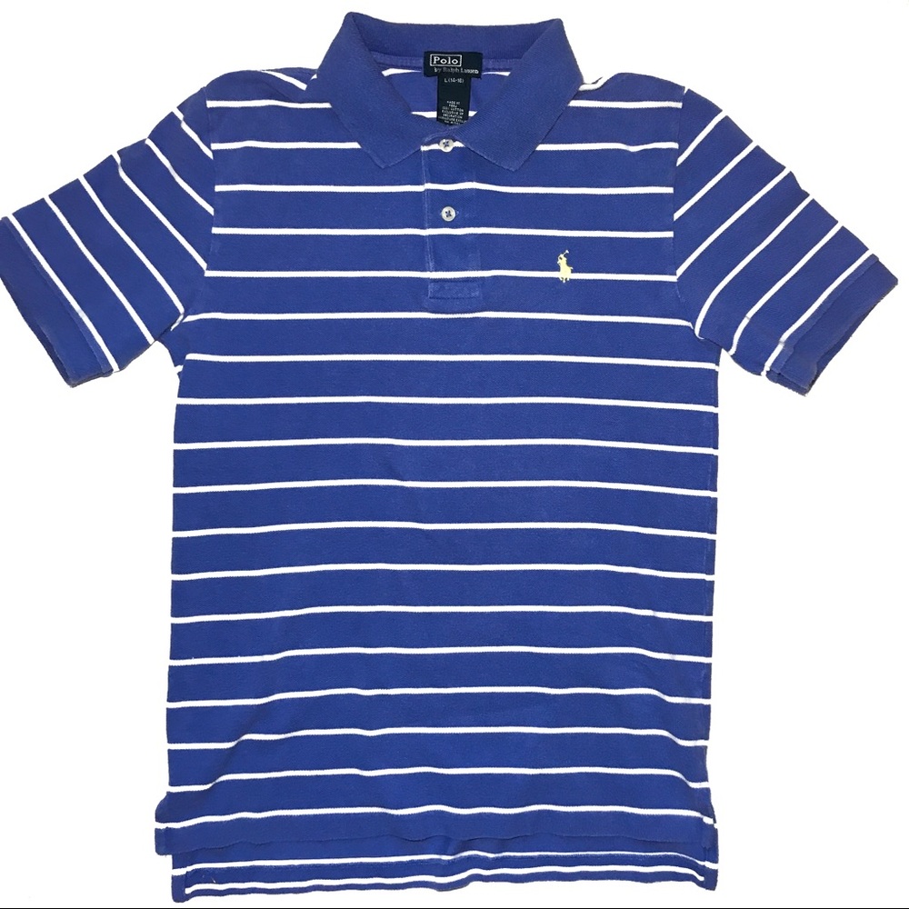 Ralph Lauren Polo Striped Boys Shirt L Blue &White