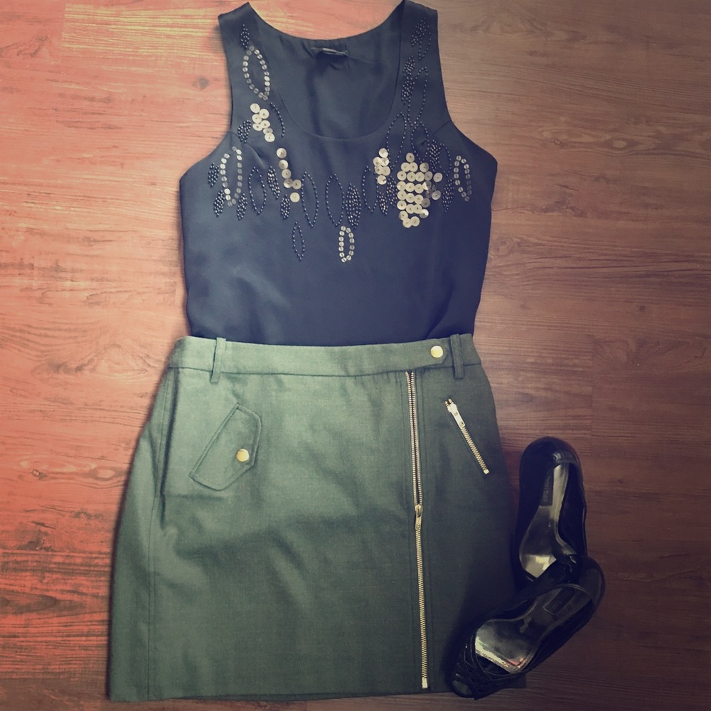 J Crew Green Zippered Mini Skirt