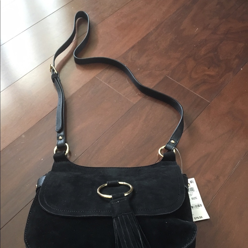 NWT Black Suede INC fringe Bag