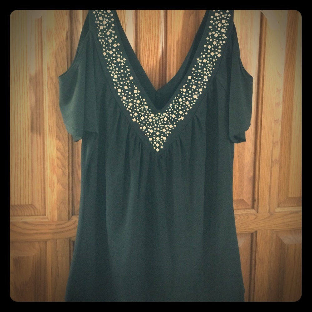 Liberty Wear Open Shoulder Embellished Top