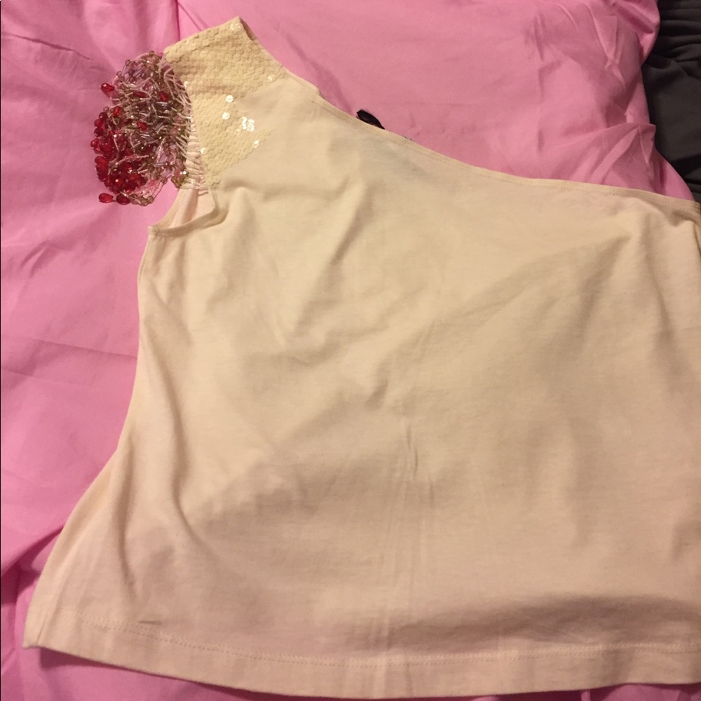 CHLOE (see by Chloe) cream one shoulder beaded top