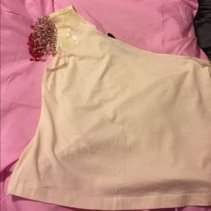 CHLOE (see by Chloe) cream one shoulder beaded top