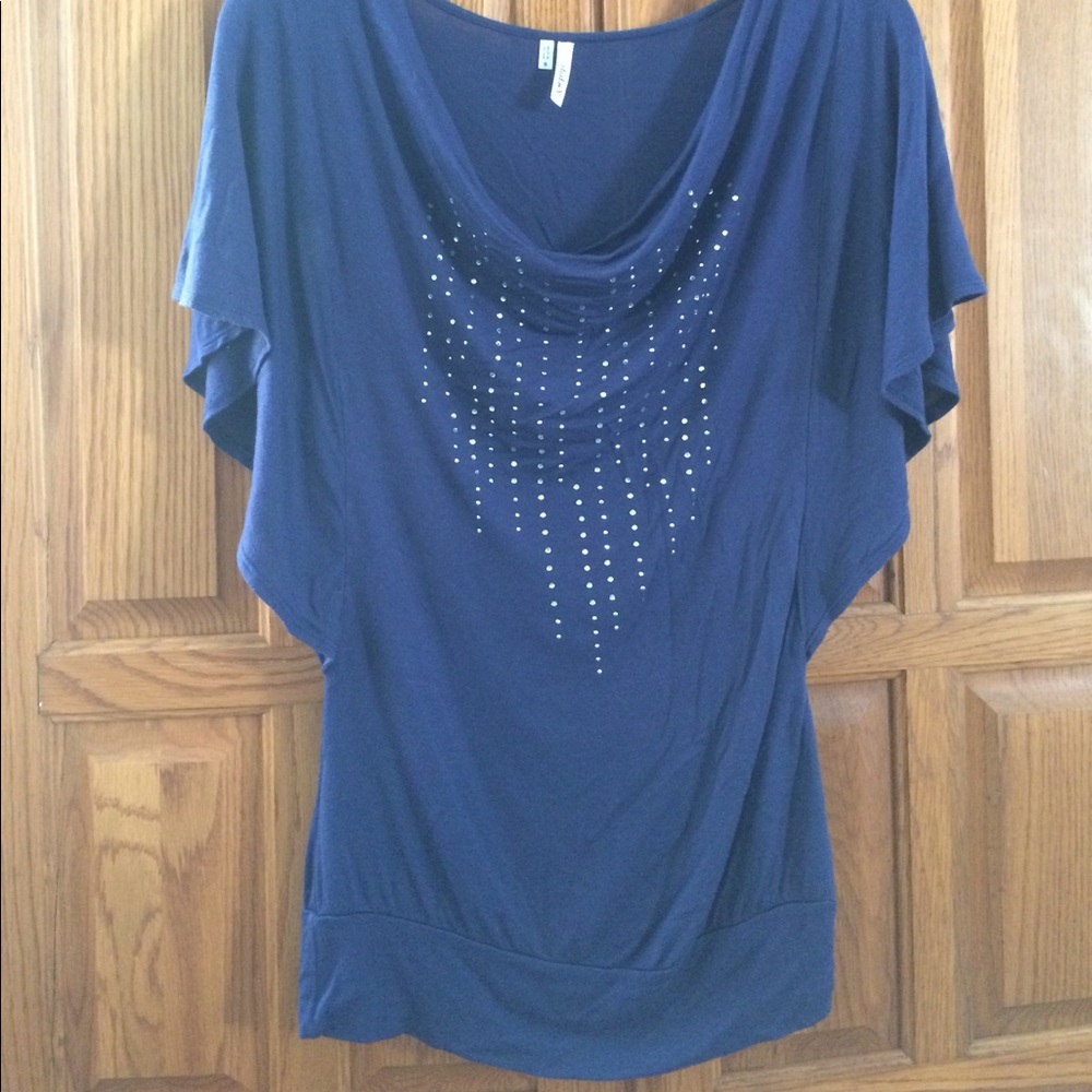 Studio Y Navy Blue Embellished Tunic Top
