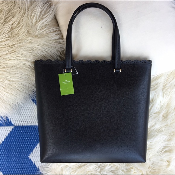 Kate Spade black leather tote scalloped trim - Picture 4 of 4