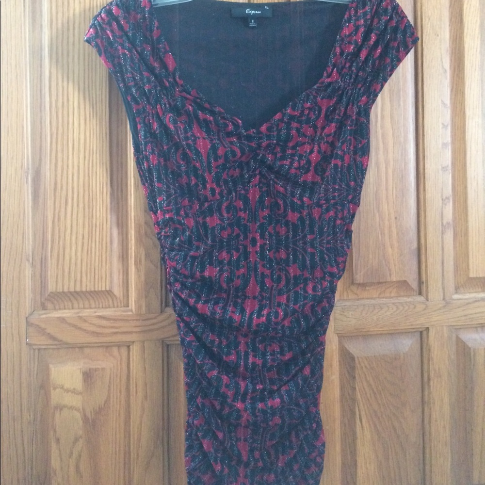 Express Black/Red Floral Design Babydoll Top