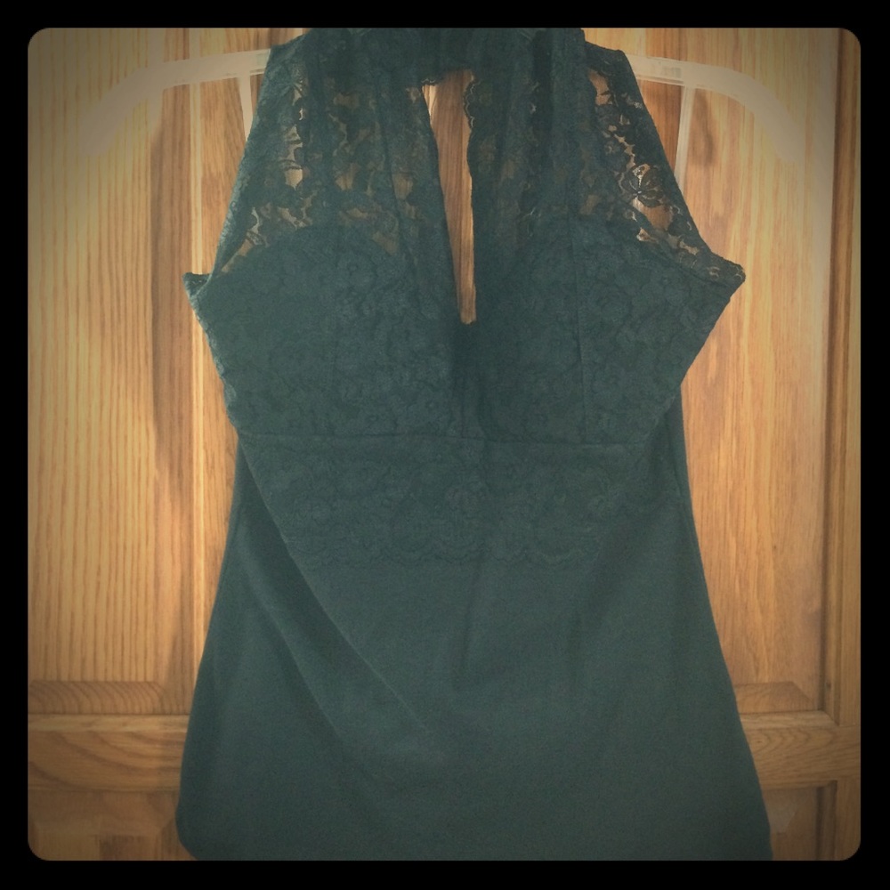 Black Lace Trim Halter Top