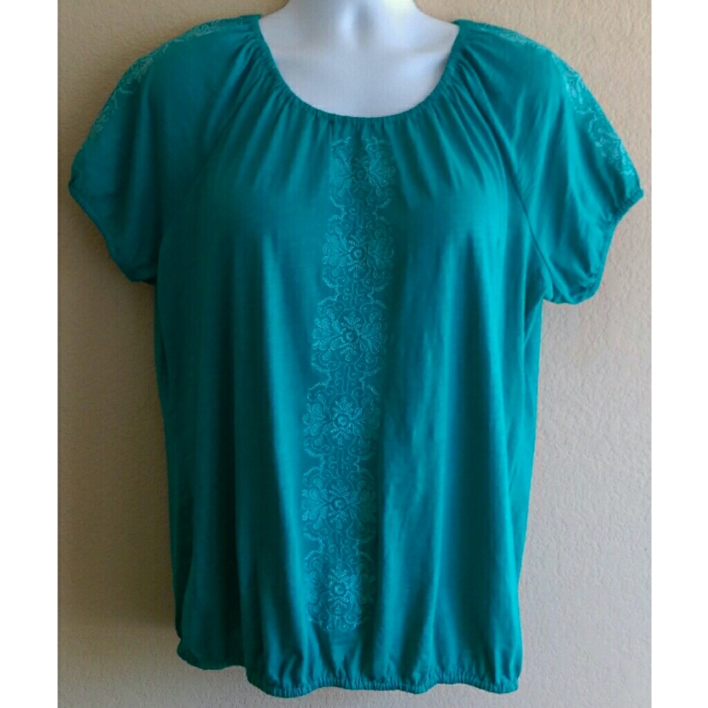 Faded Glory Teal embroidered top 1X