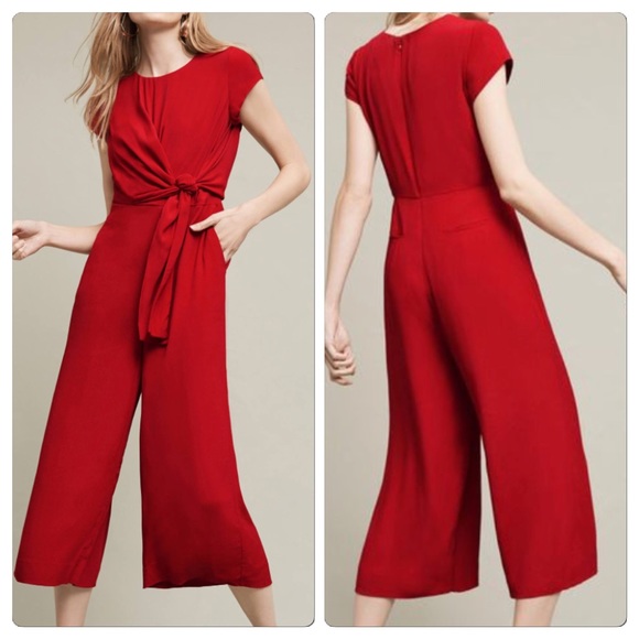 Anthropologie Pants - Anthropologie red waist tied pockets jumpsuit 0P