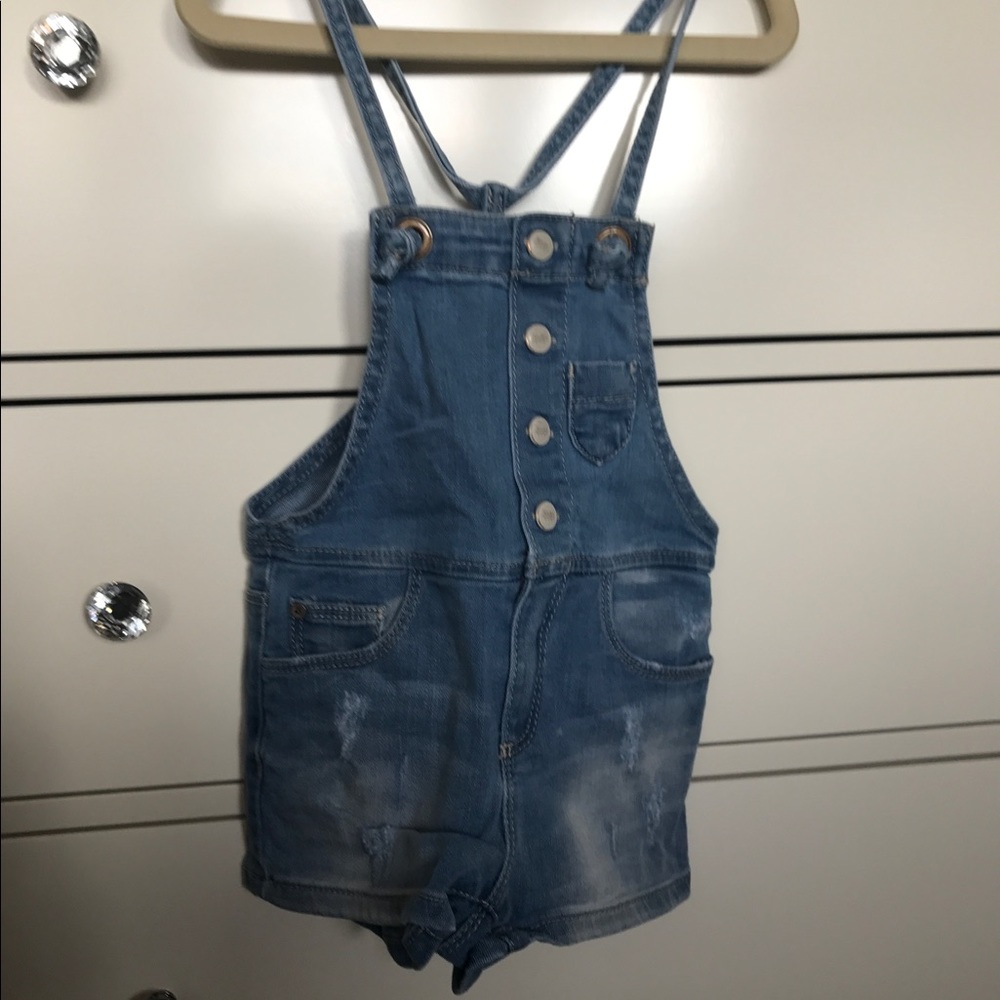 Distressed Denim short overalls