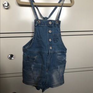 Distressed Denim short overalls