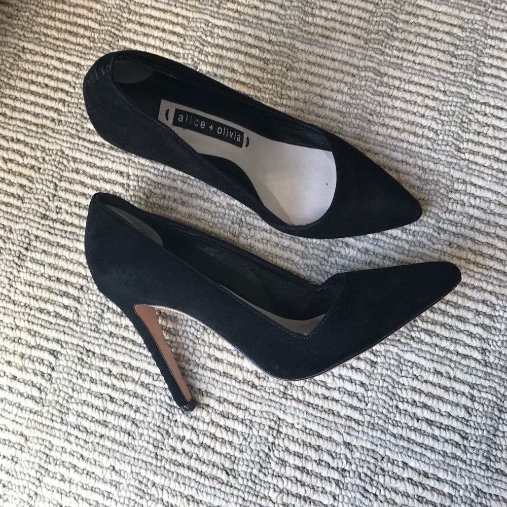 Alice and Olivia Dina Kid Suede Heels.