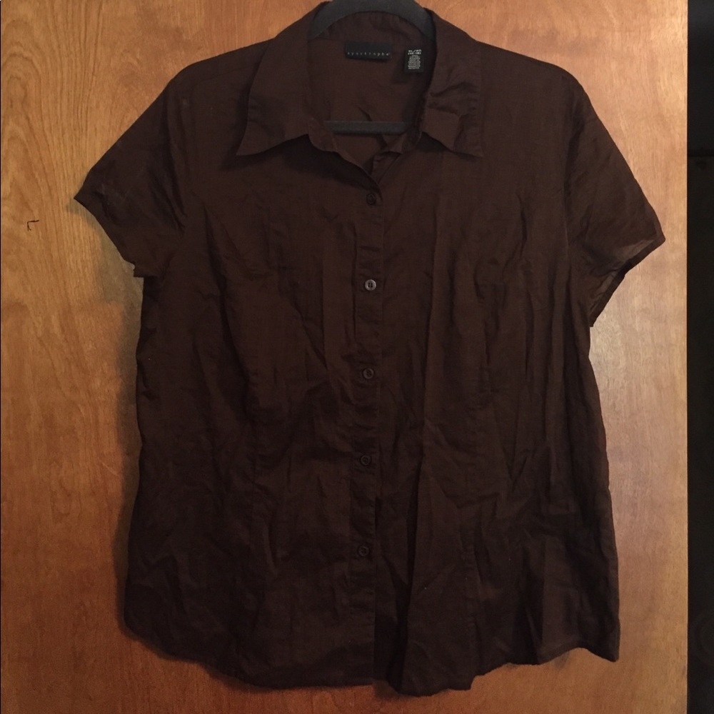 Brown button down top