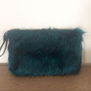 Zara teal faux fur clutch