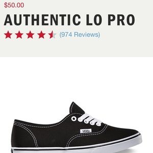 Vans black authentic lo pro