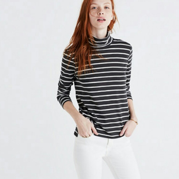 Madewell Tops - Madewell Black White Striped Turtleneck Size Small