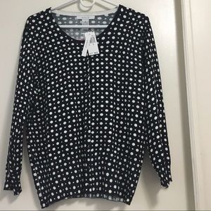 Black and white polka dot cardigan sweater