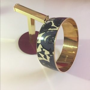 JCrew Wide Bangle Bracelet with Gray/Blue Flowers