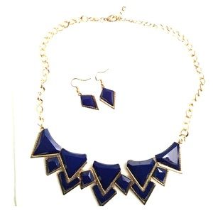 Navy and gold statement necklace and earring set