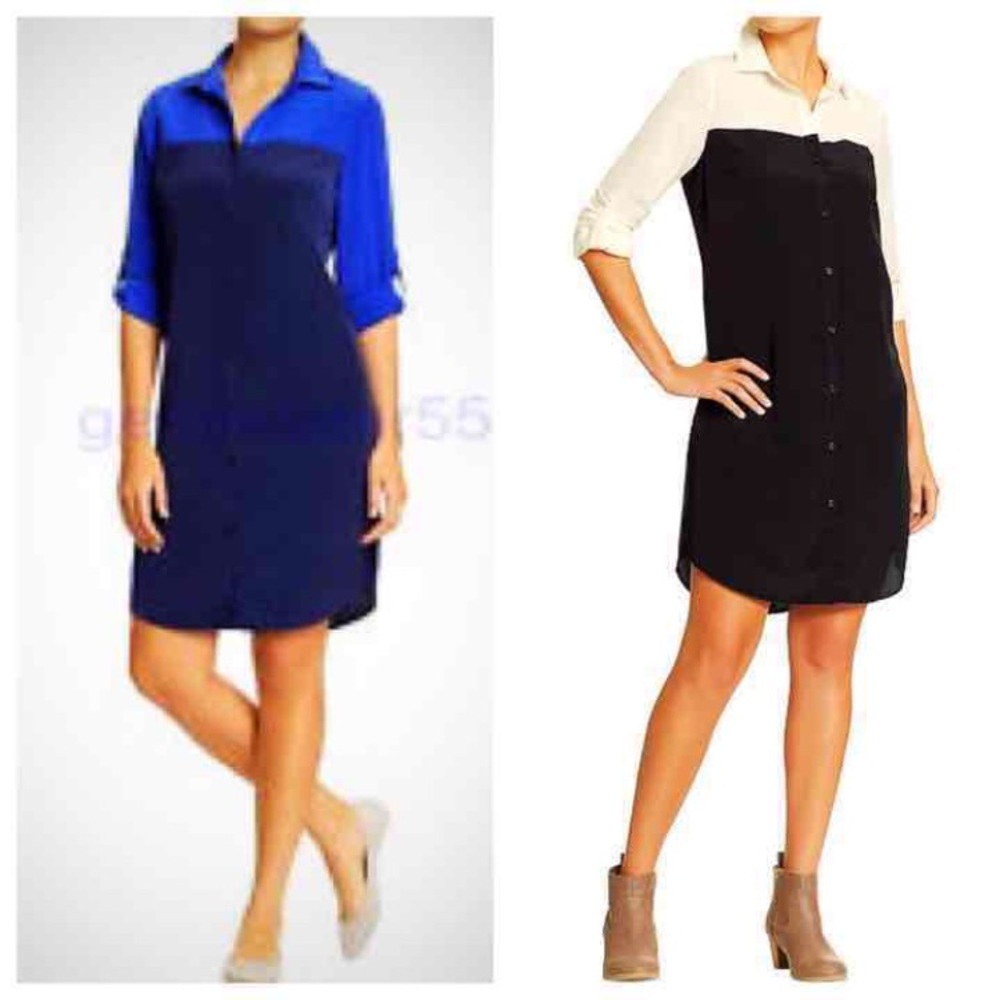 🆕 Old Navy Blue Crepe Colorblock Shirt Dress