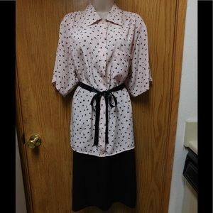 Chic Pink Blouse W/Flowers Printed - Pocket & Belt