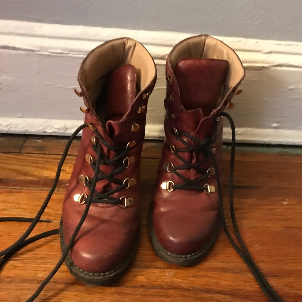 DVF Dark red military wedge boots
