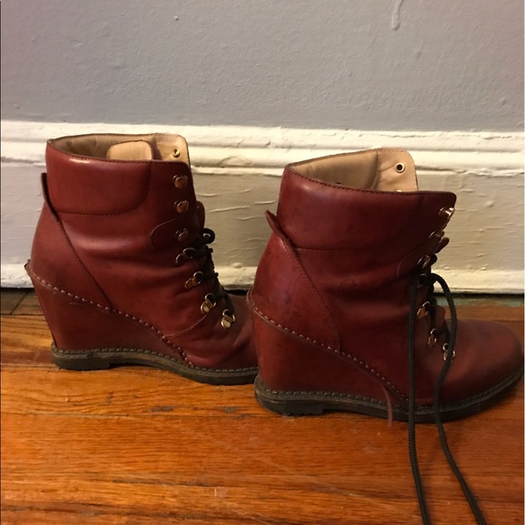 DVF Dark red military wedge boots - Picture 2 of 4