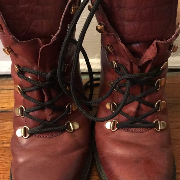 DVF Dark red military wedge boots - Picture 3 of 4