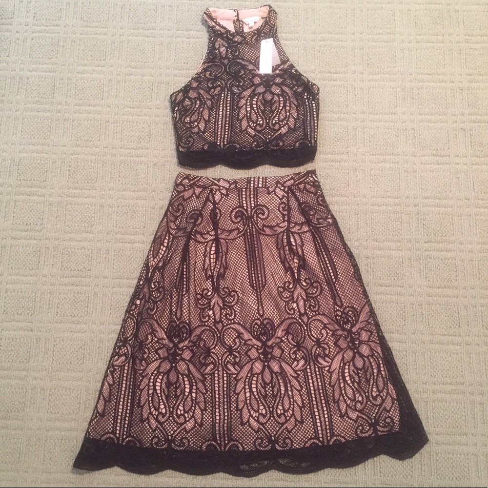 Francesca's two piece lace black and nude set