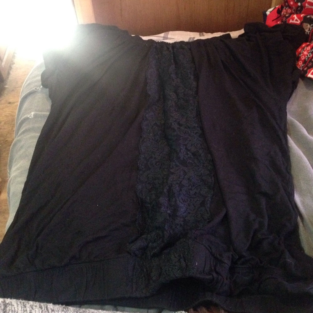 Black shirt with lace all the way down the middle