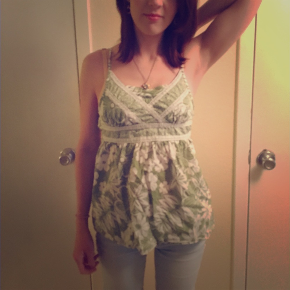 Green & White Floral Summer Top