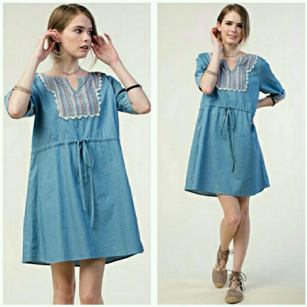 Chambray Boho Babydoll Dress