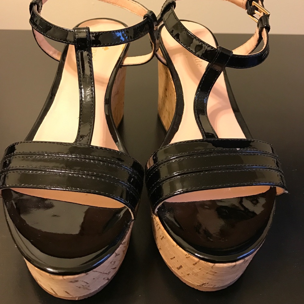 Kate Spade Black Patent Leather Wedges
