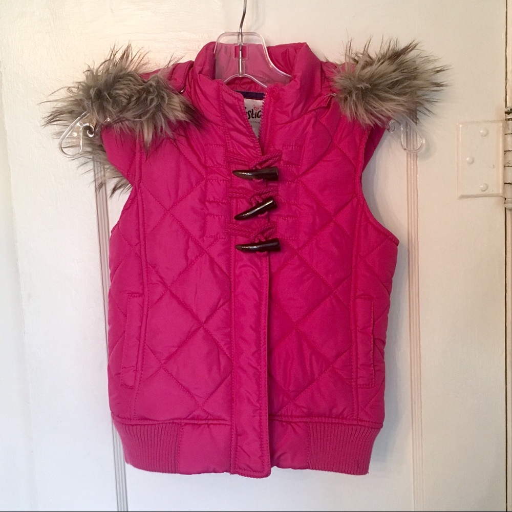 Justice Pink Puffer Vest with Fur-Trimmed Hood